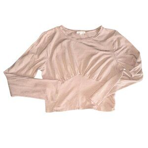 Moa Moa Cropped Fitted Long Sleeve Blouse-Tan-Size XL-GUC